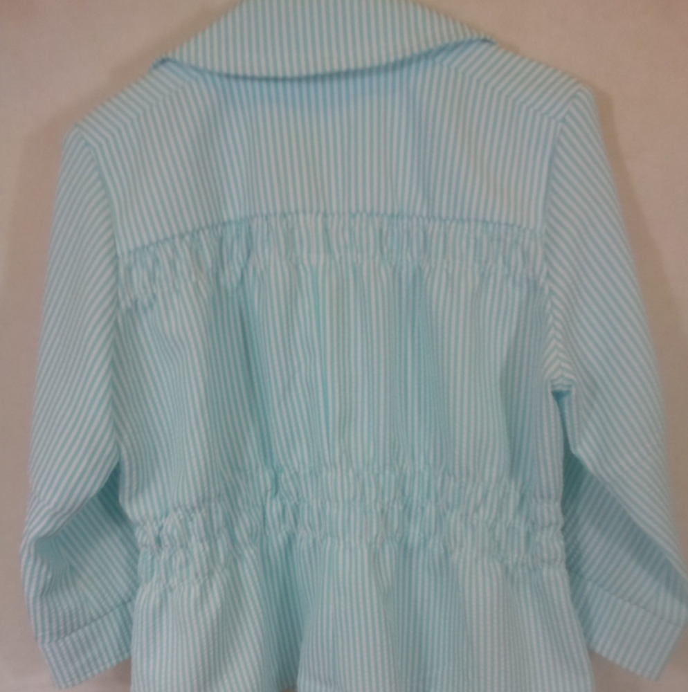 Vintage 80's Joan Rivers Blue White Striped Seersucker Button Down Jacket Med - Picture 4 of 5
